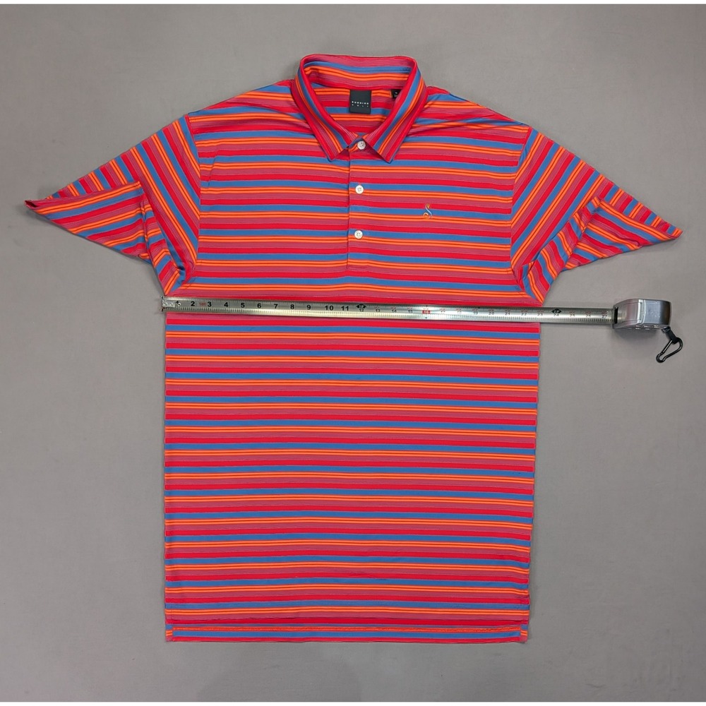 Dunning Golf Striped Performance Polo XL Bright Red Blue Stretch - Picture 7 of 10